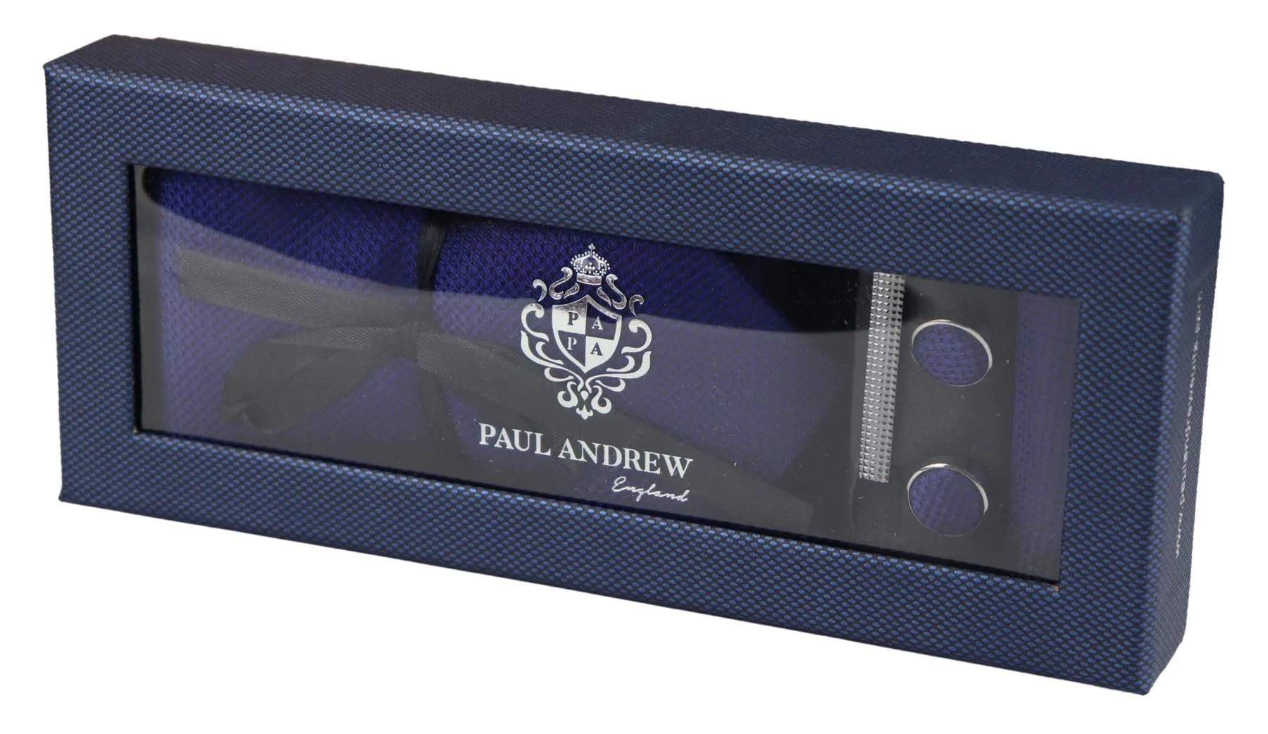 Satin Silk Textured Blue Tie Gift Set Pocket Square Cuff Links Tie Matt Satin - Image 3