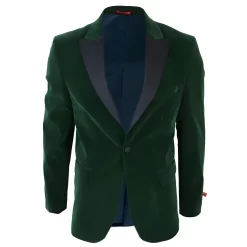 Men’s Green Velvet Tux Blazer Satin Lapels Dinner Wedding Prom Black Tie