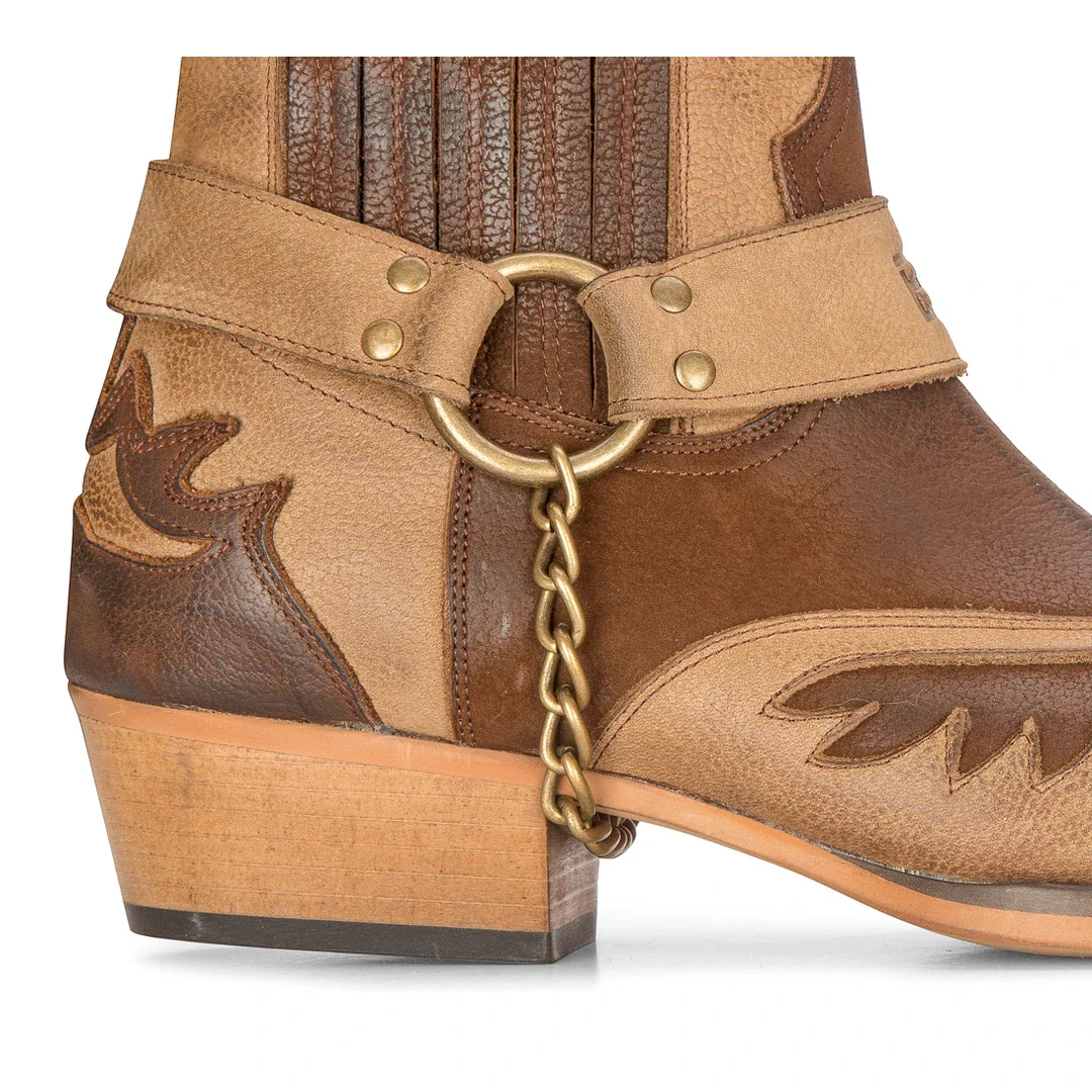 Mens Western Brown Cowboy Boots Vintage Pointed Knight Ankle Country Boot Riding Real Leather - Image 5