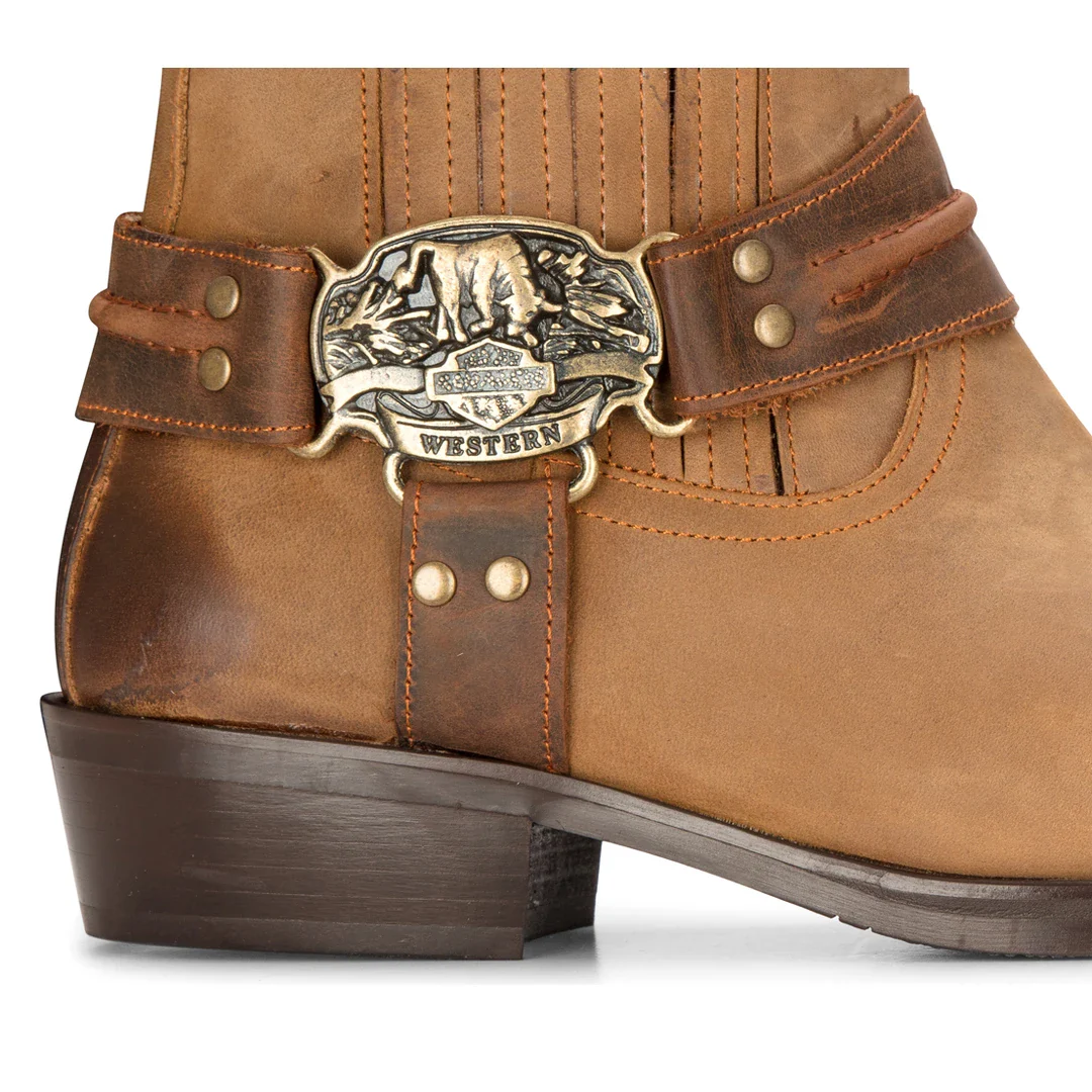 Mens Western Cowboy Tan Boot Vintage Square Toe Country Hunting Hiking Real Leather Riding Bikers - Image 5