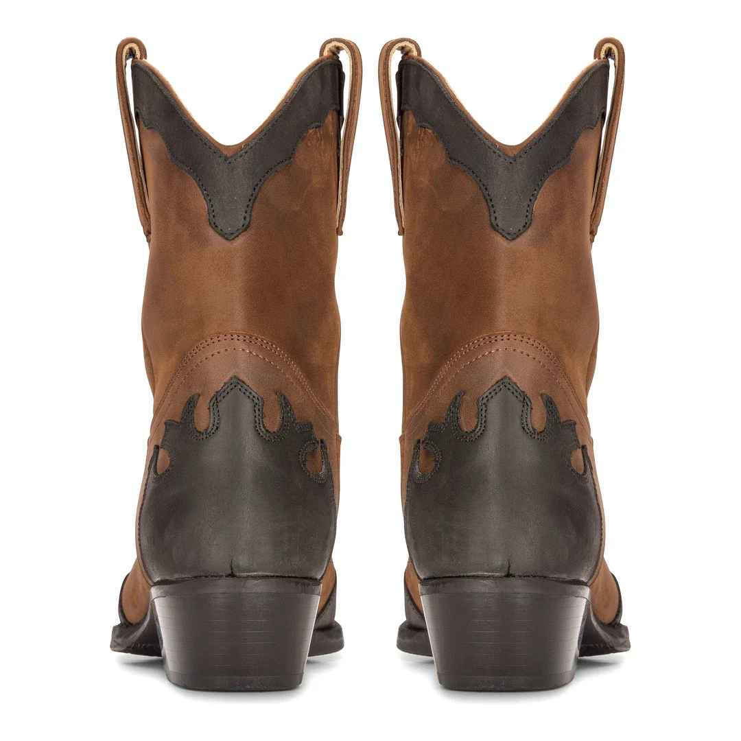 Mens High Western Boots Real Leather Brown Riding Dancing Hunting Cowboy Vintage Pointed Toe - Image 3