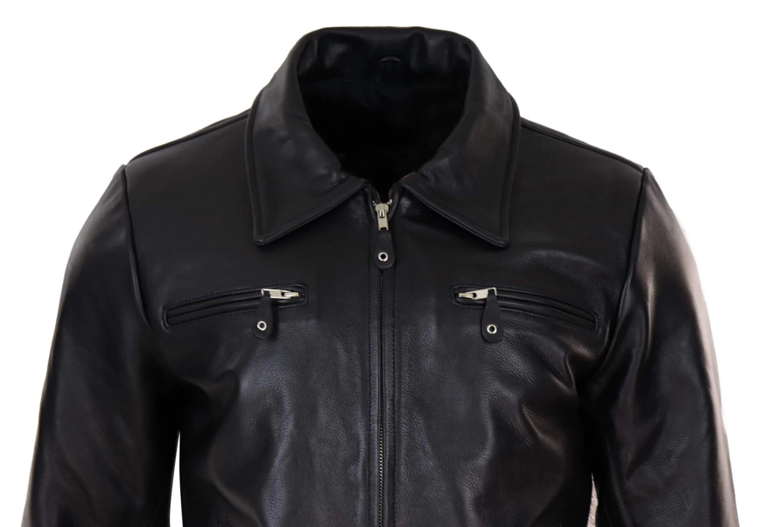 Mens Classic Black-Brown Leather Jacket - Image 4