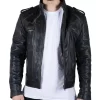 Mens Retro Real Leather Black Brown Washed Racer Jacket Biker Zipped Slim
