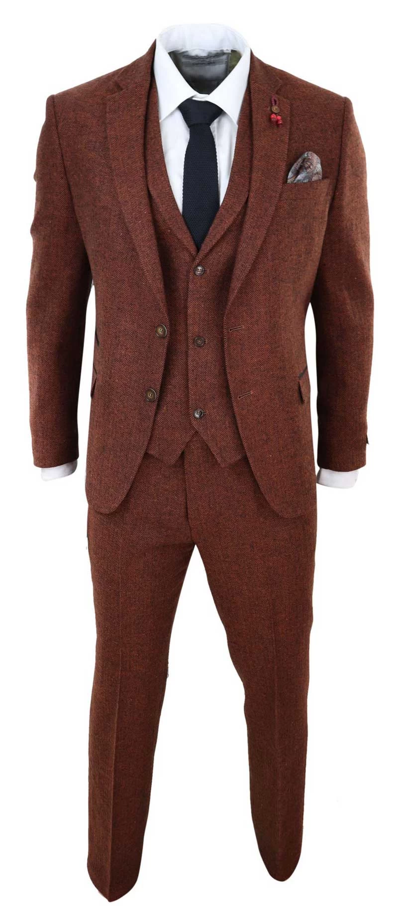 Rust Herringbone Tweed 3 Piece Suit - Image 3