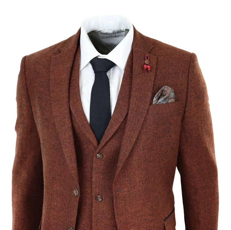 Rust Herringbone Tweed 3 Piece Suit - Image 4