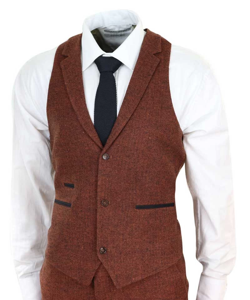 Rust Herringbone Tweed 3 Piece Suit - Image 6