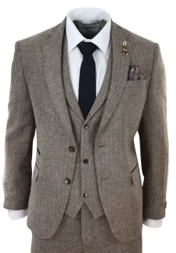 Oak-Brown Herringbone Tweed 3 Piece Suit