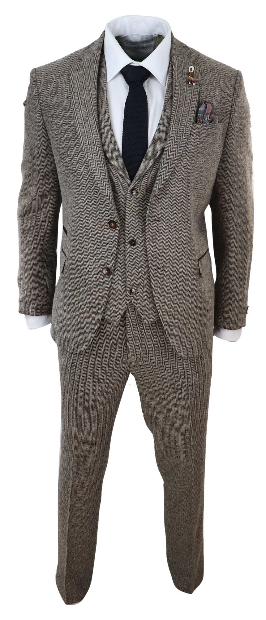 Oak-Brown Herringbone Tweed 3 Piece Suit - Image 5