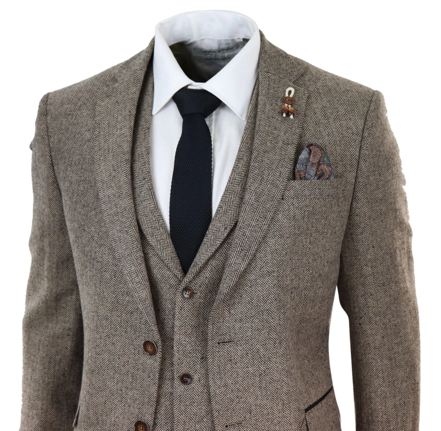 Oak-Brown Herringbone Tweed 3 Piece Suit - Image 6
