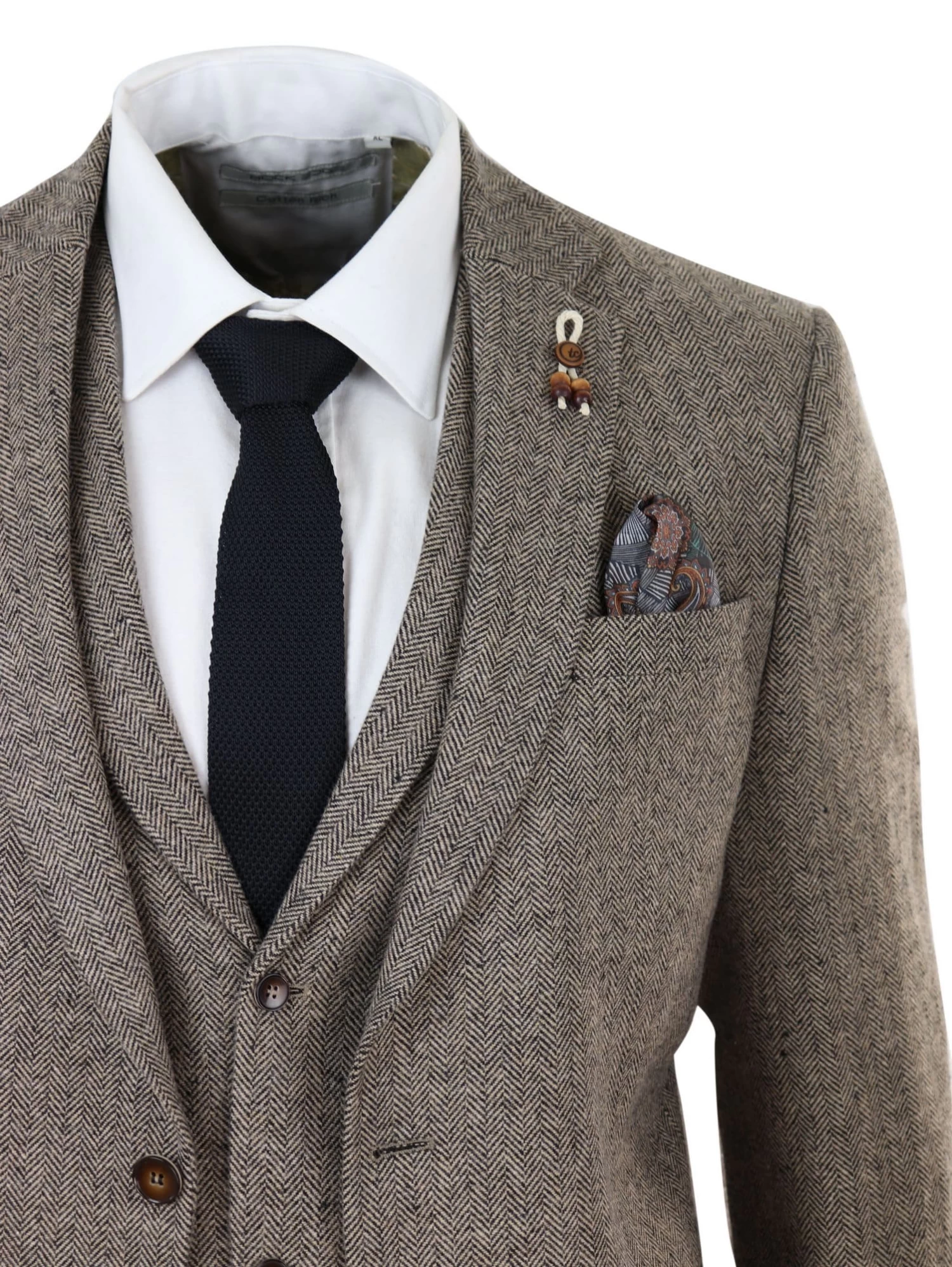 Oak-Brown Herringbone Tweed 3 Piece Suit - Image 3