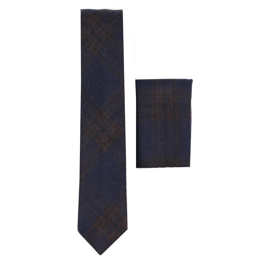 281 – Men’s Blue Herringbone Tweed Wool Tie & Handkerchief 2″ - Image 3