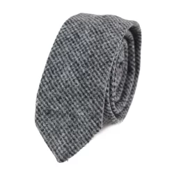 281 – Men’s Grey Herringbone Tweed Wool Tie & Handkerchief 2″
