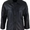 Men Mid Black Length Classic Leather Coat
