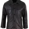 Men Mid Brown Length Classic Leather Coat