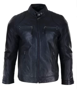 Genuine Leather Black Biker Jacket For Men
