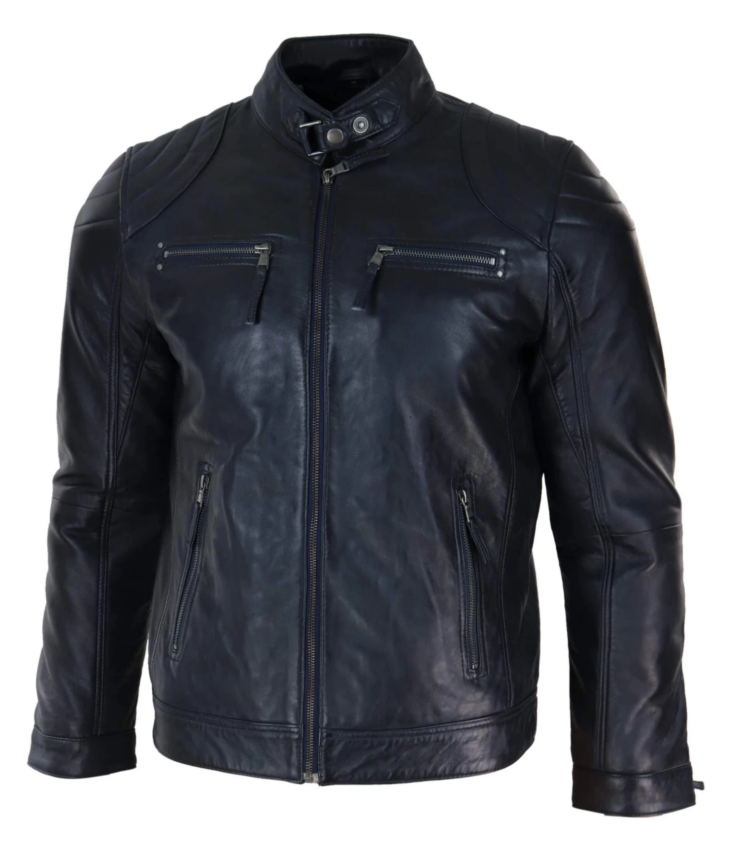 Genuine Leather Black Biker Jacket For Men - Image 6