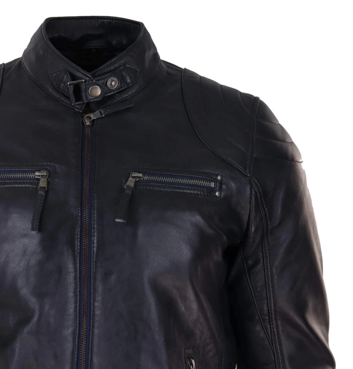 Genuine Leather Black Biker Jacket For Men - Image 4