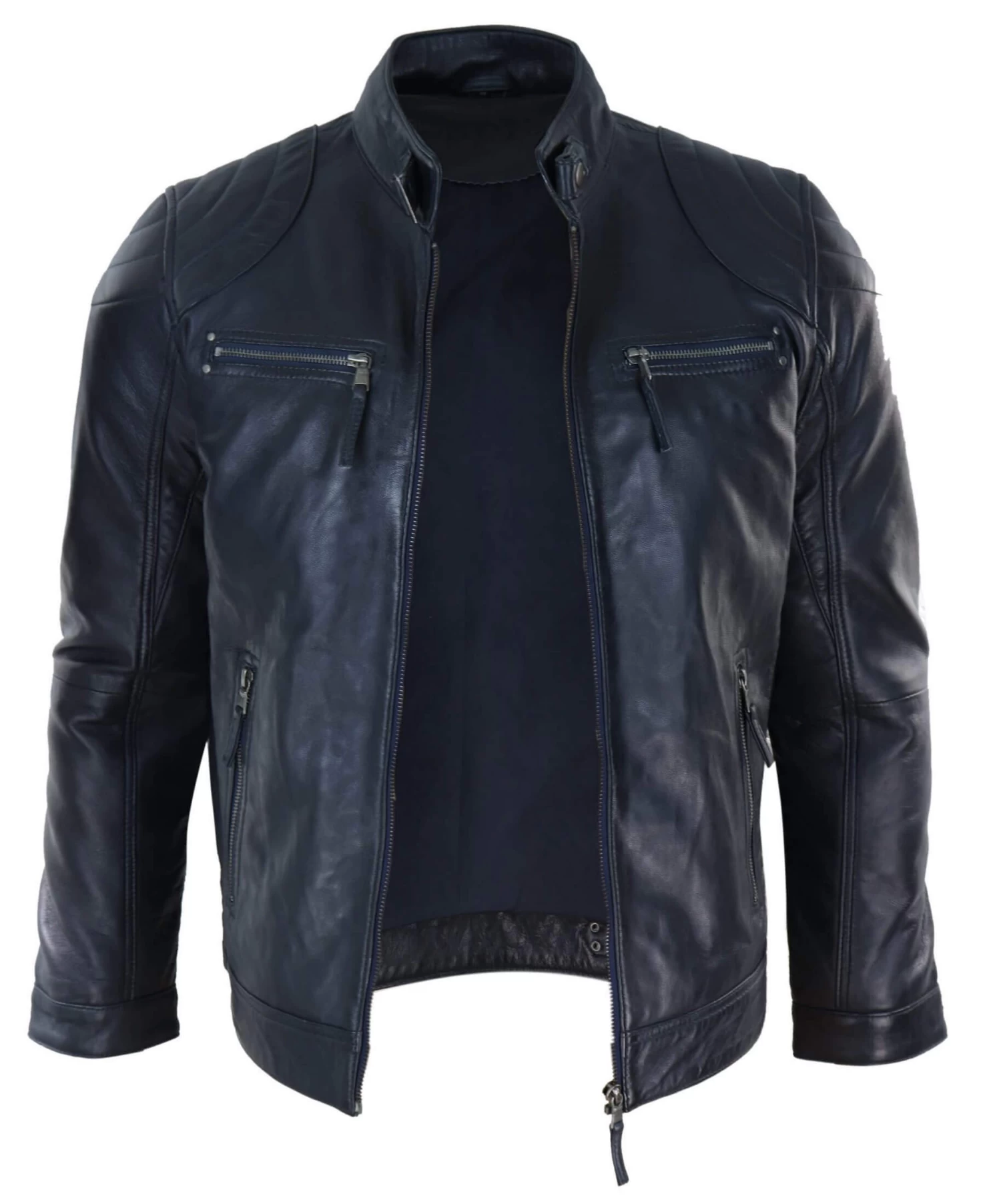 Genuine Leather Black Biker Jacket For Men - Image 3