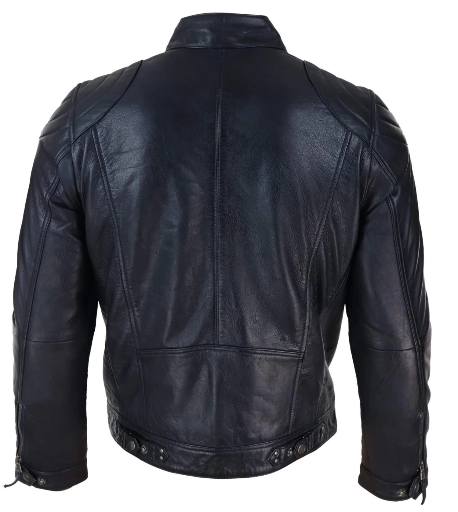 Genuine Leather Black Biker Jacket For Men - Image 2