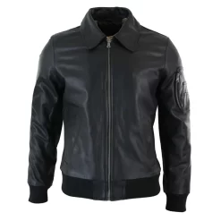 Men’s Leather Harrington Black Bomber Classic Pilot Jacket