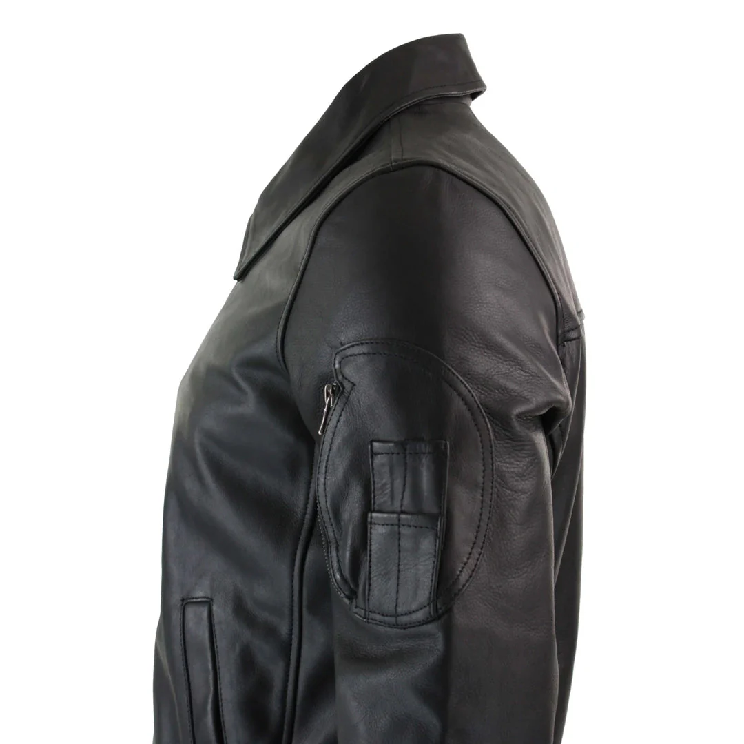 Men’s Leather Harrington Black Bomber Classic Pilot Jacket - Image 3