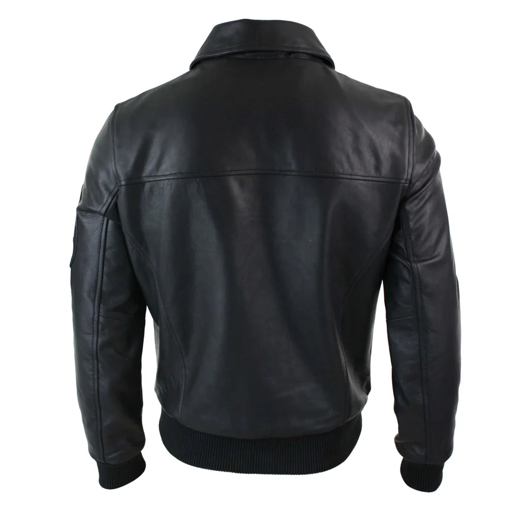 Men’s Leather Harrington Black Bomber Classic Pilot Jacket - Image 5