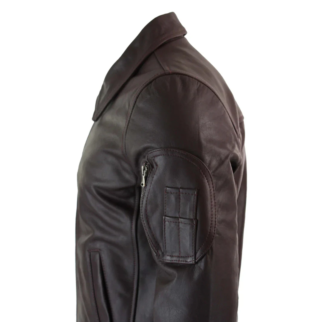 Men’s Leather Harrington Burgundy Bomber Classic Pilot Jacket - Image 3