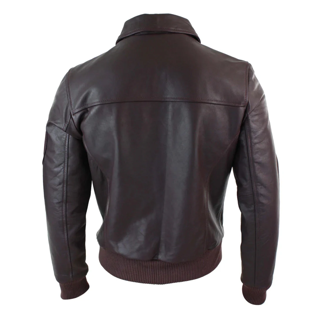 Men’s Leather Harrington Burgundy Bomber Classic Pilot Jacket - Image 5