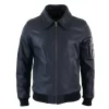 Men’s Leather Harrington Navy Bomber Classic Pilot Jacket