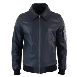Men’s Leather Harrington Navy Bomber Classic Pilot Jacket