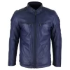 Infinity Real Leather Tailored Fit Mens Biker Jacket – Navy Blue