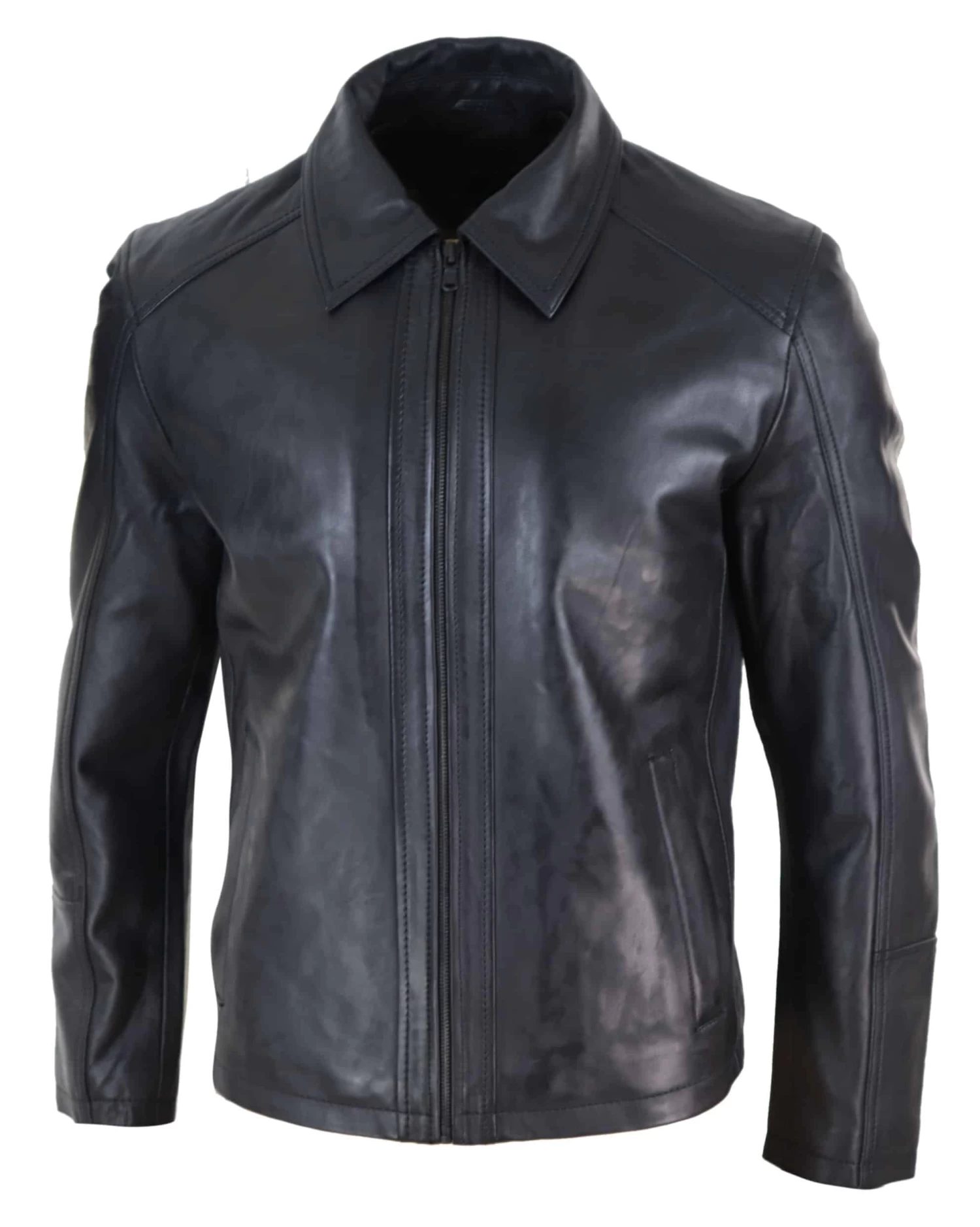 Mens Soft Nappab Black Leather Jacket - Image 4
