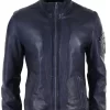 Real Leather Autumn Jacket With High Neck For Mens – Navy Color