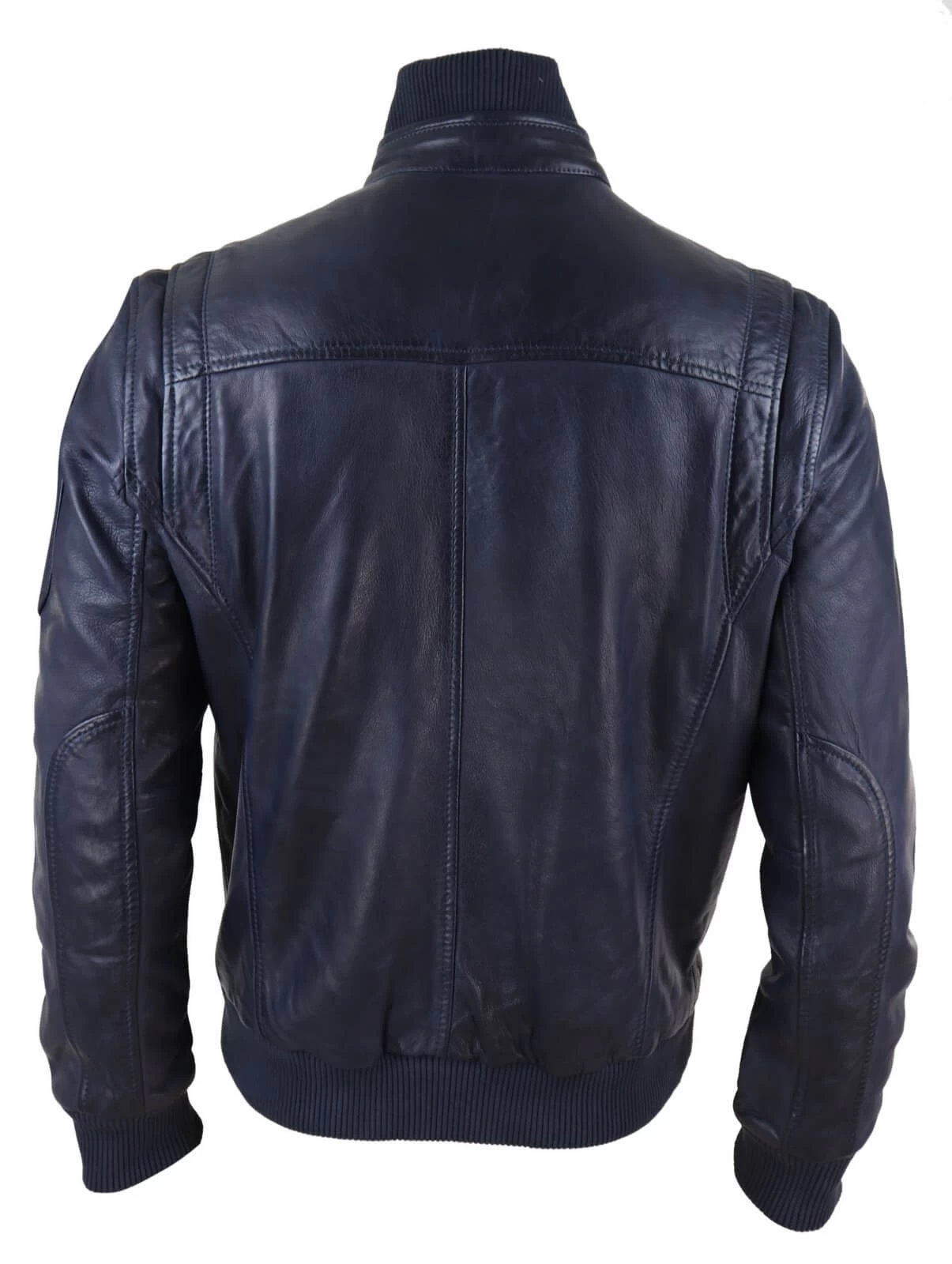 Real Leather Autumn Jacket With High Neck For Mens – Navy Color - Image 3