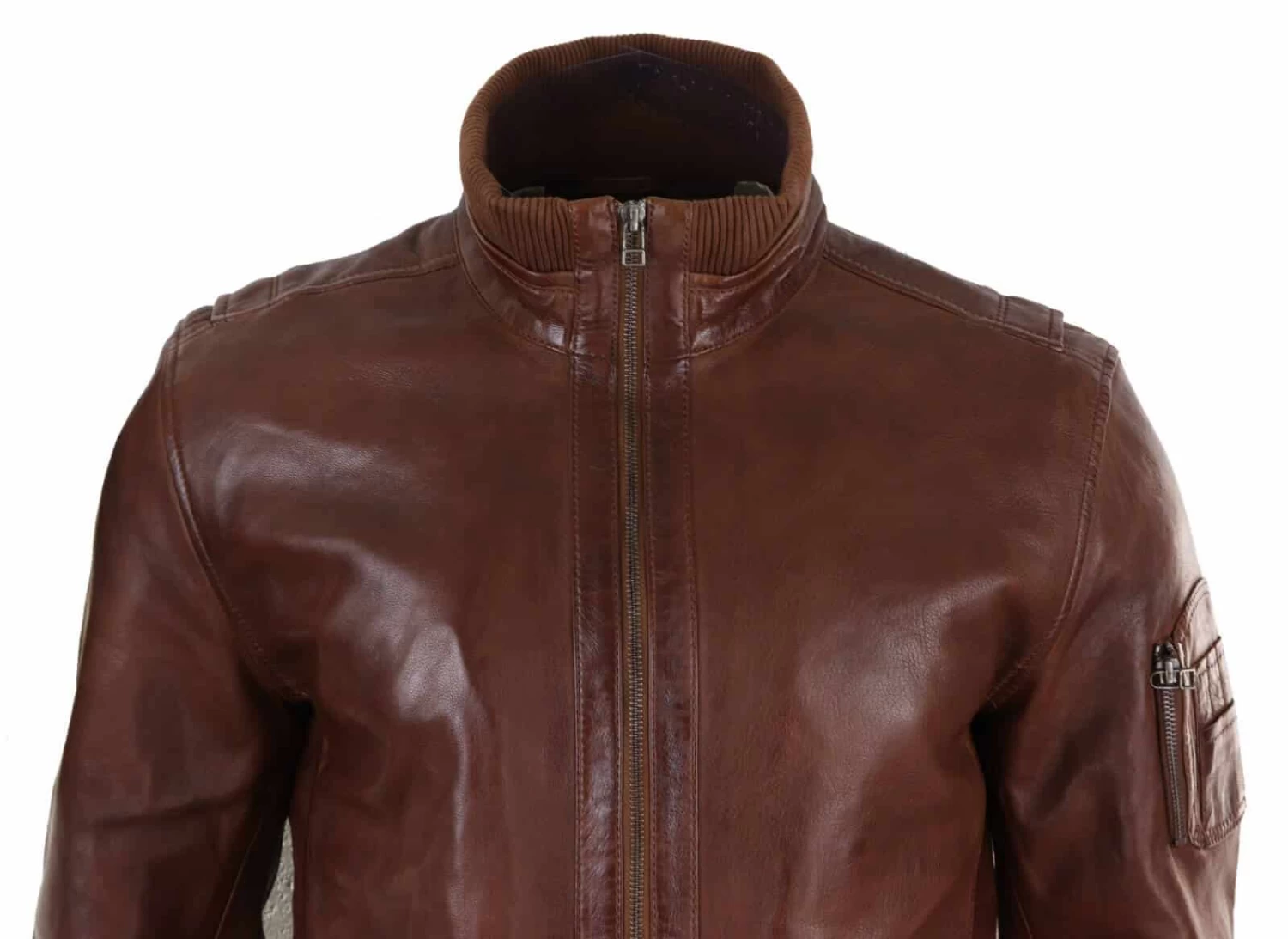 Real Leather Autumn Jacket With High Neck For Men β Timber Colour - Image 5
