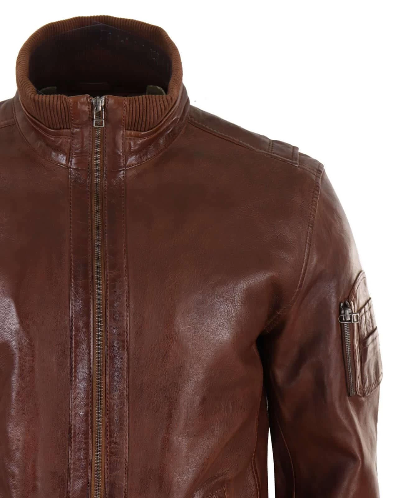 Real Leather Autumn Jacket With High Neck For Men β Timber Colour - Image 4