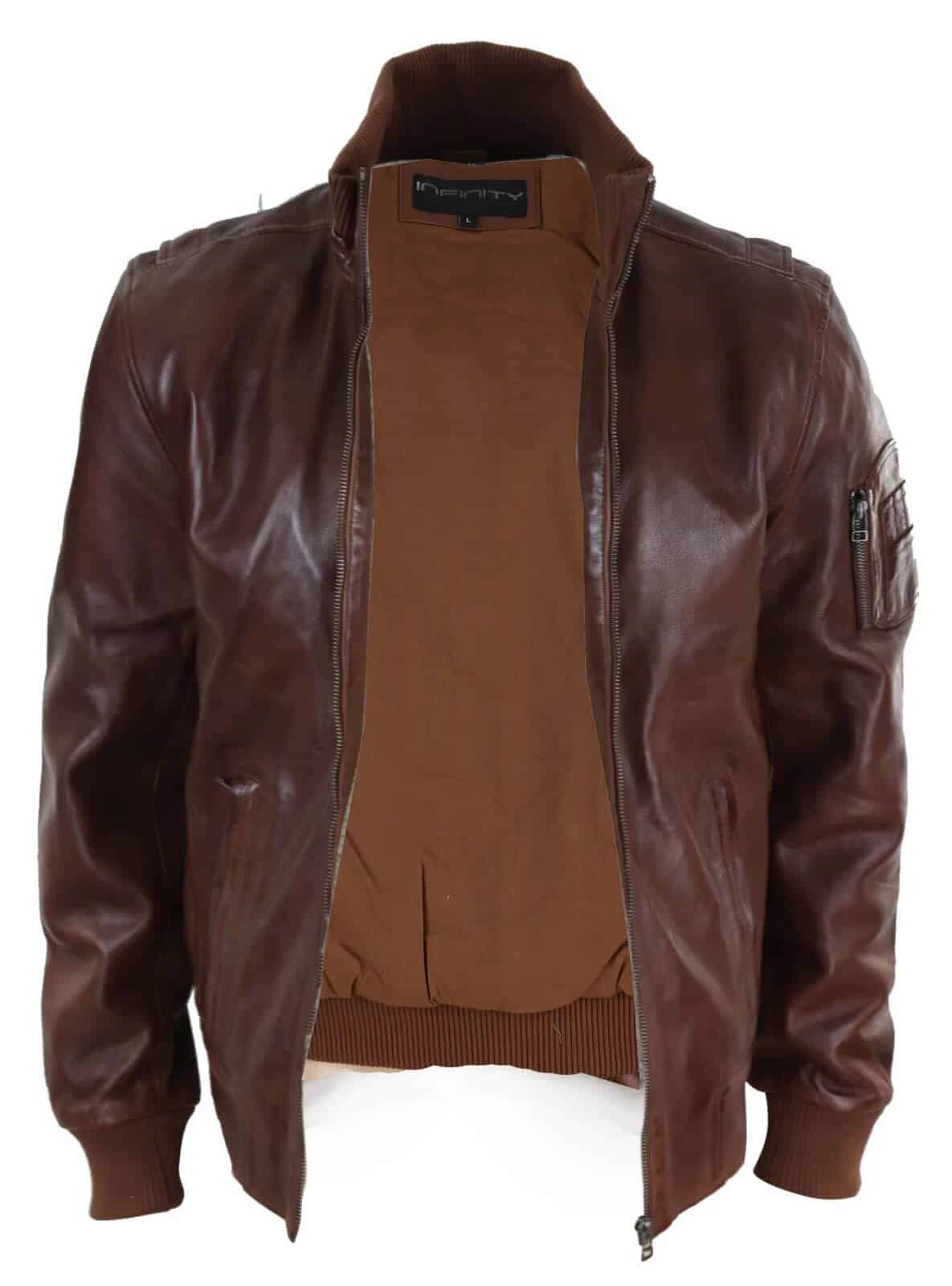Real Leather Autumn Jacket With High Neck For Men β Timber Colour - Image 3