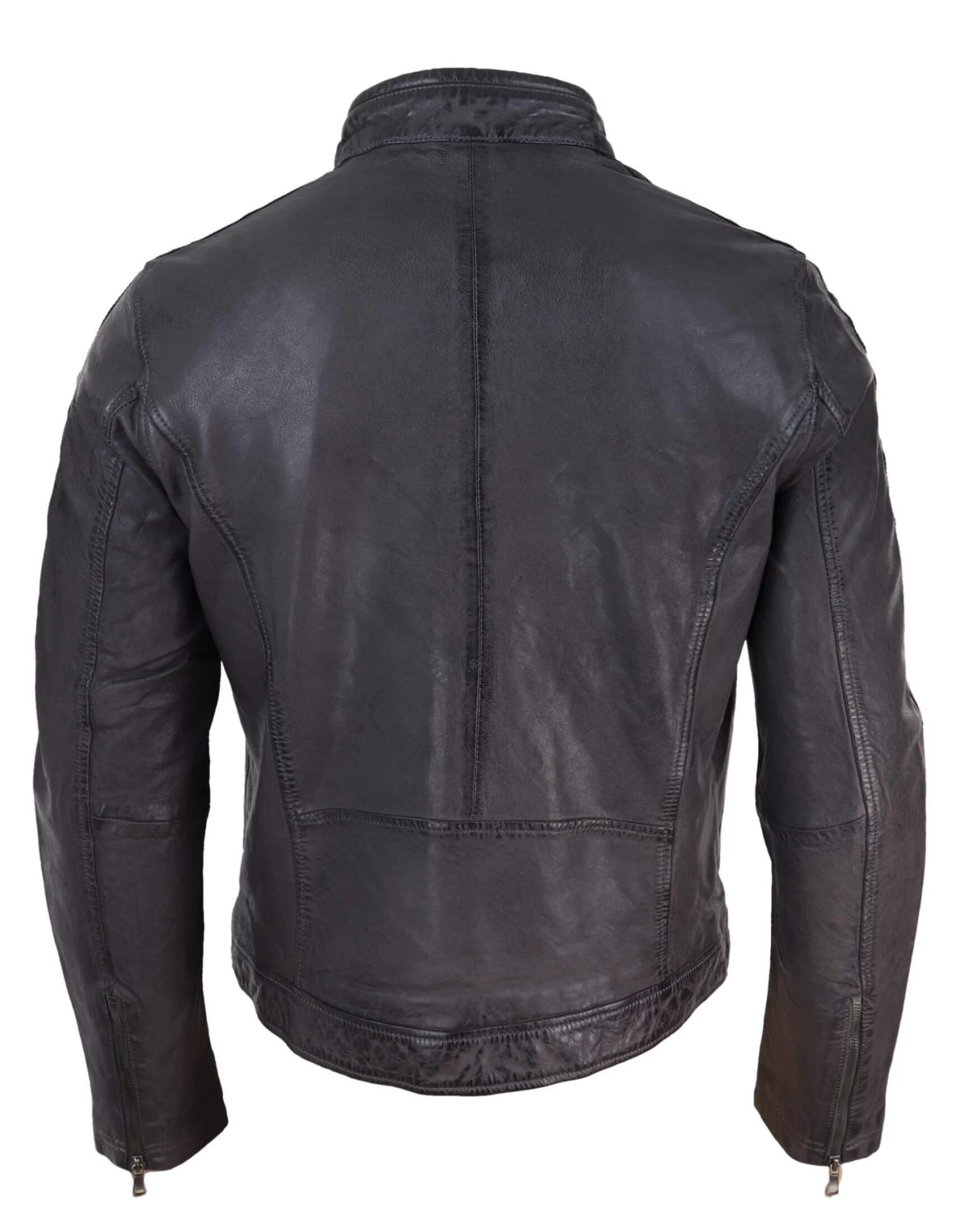 Real Leather Short Racing Mens Grey Jacket - Image 2