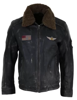 Mens Vintage Leather Jacket With Fur Collar