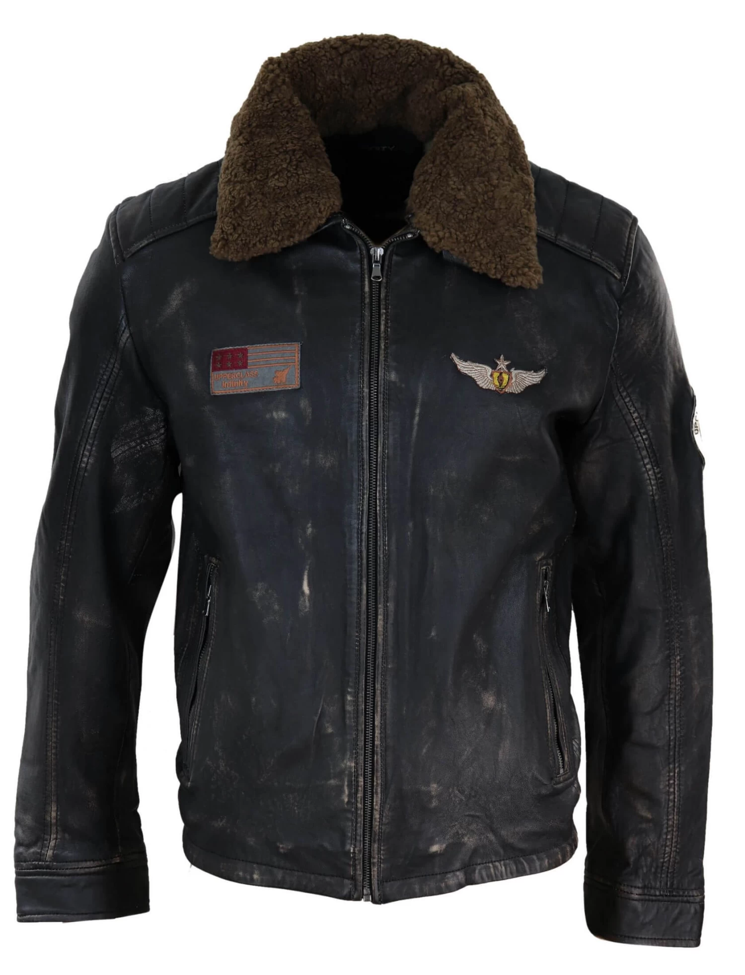 Mens Vintage Leather Jacket With Fur Collar