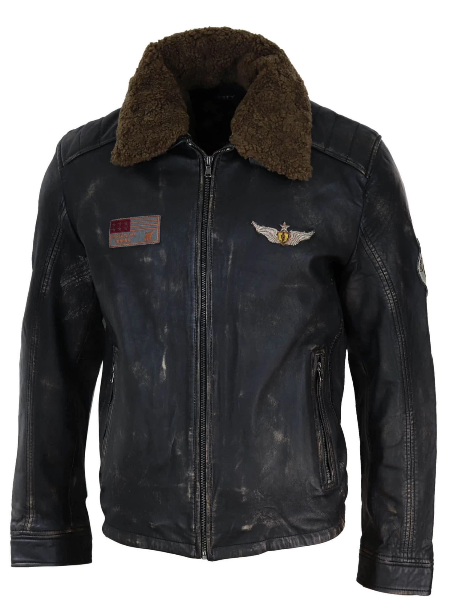Mens Vintage Leather Jacket With Fur Collar - Image 7