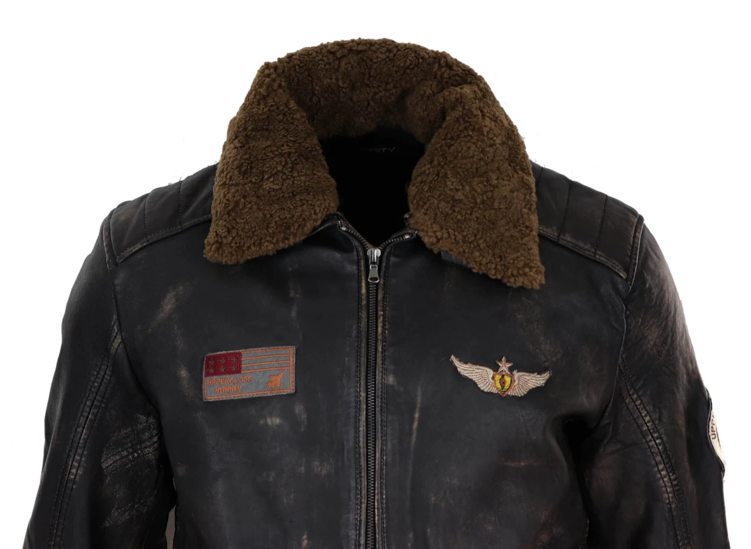 Mens Vintage Leather Jacket With Fur Collar - Image 6