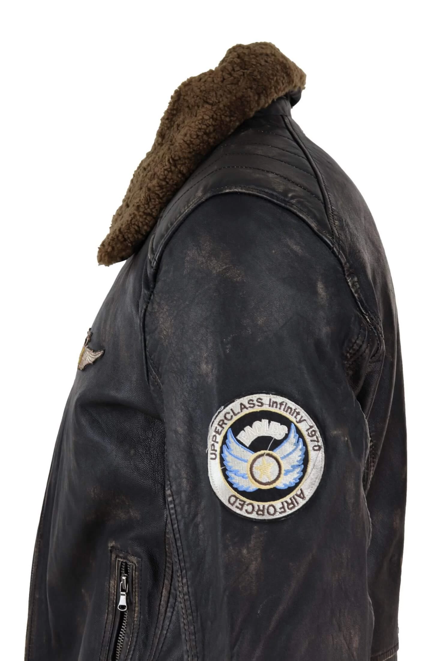 Mens Vintage Leather Jacket With Fur Collar - Image 5