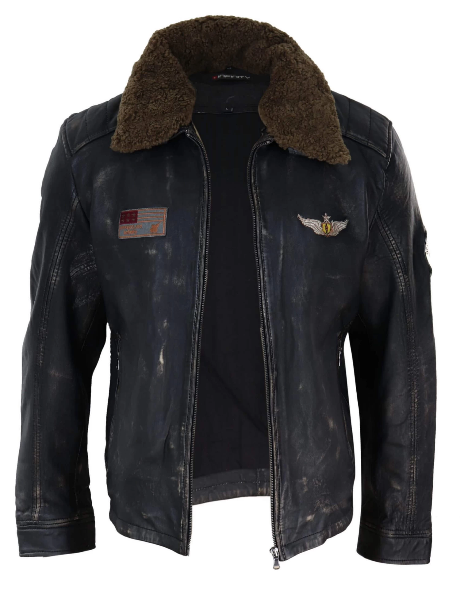 Mens Vintage Leather Jacket With Fur Collar - Image 4