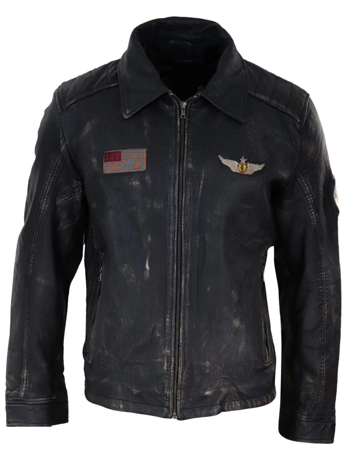 Mens Vintage Leather Jacket With Fur Collar - Image 3
