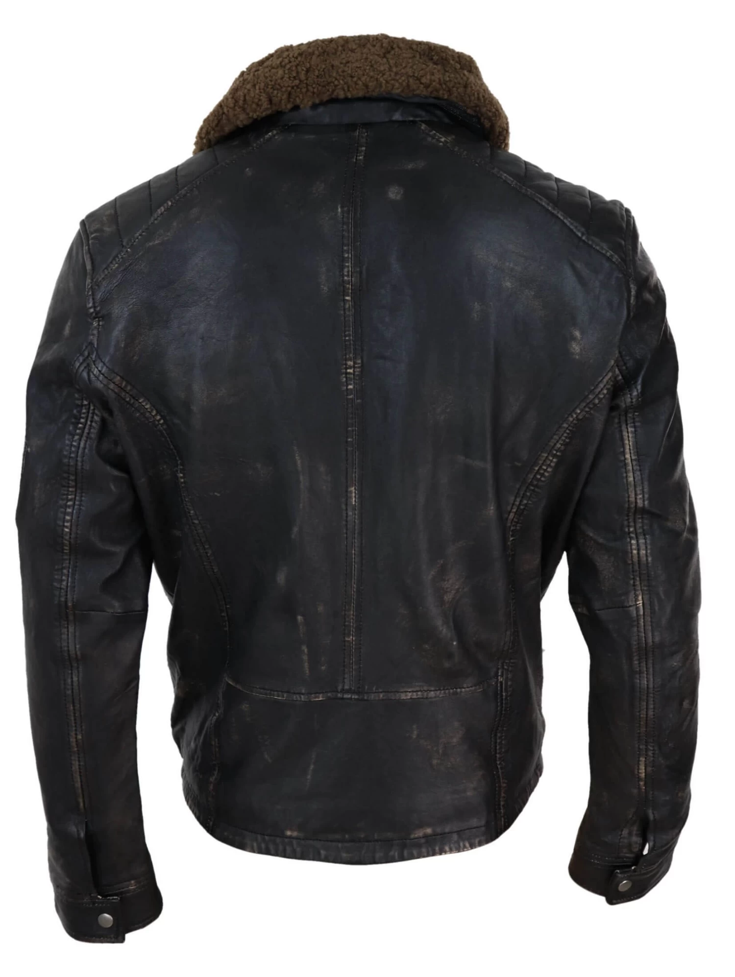 Mens Vintage Leather Jacket With Fur Collar - Image 2