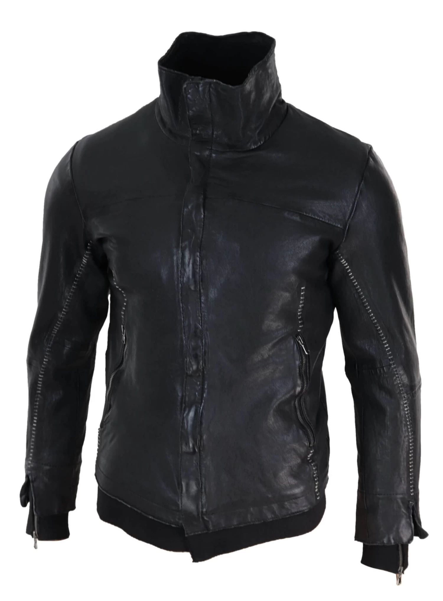 Real Leather Distressed Slim Fit Mens Jacket - Image 3
