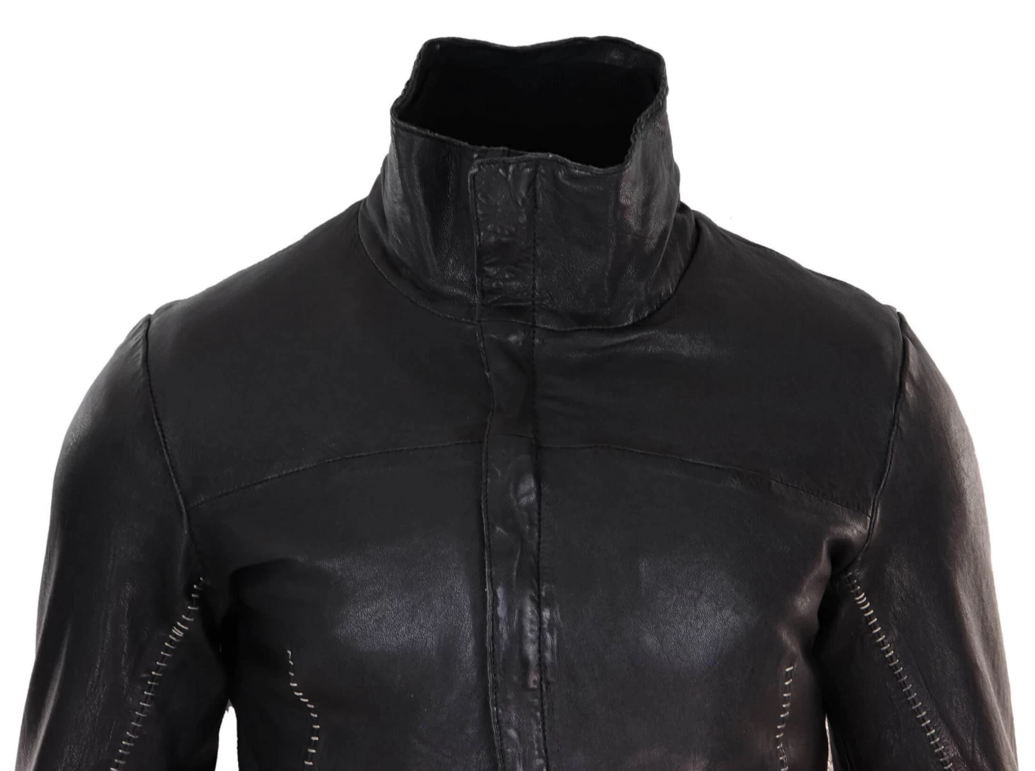 Real Leather Distressed Slim Fit Mens Jacket - Image 4