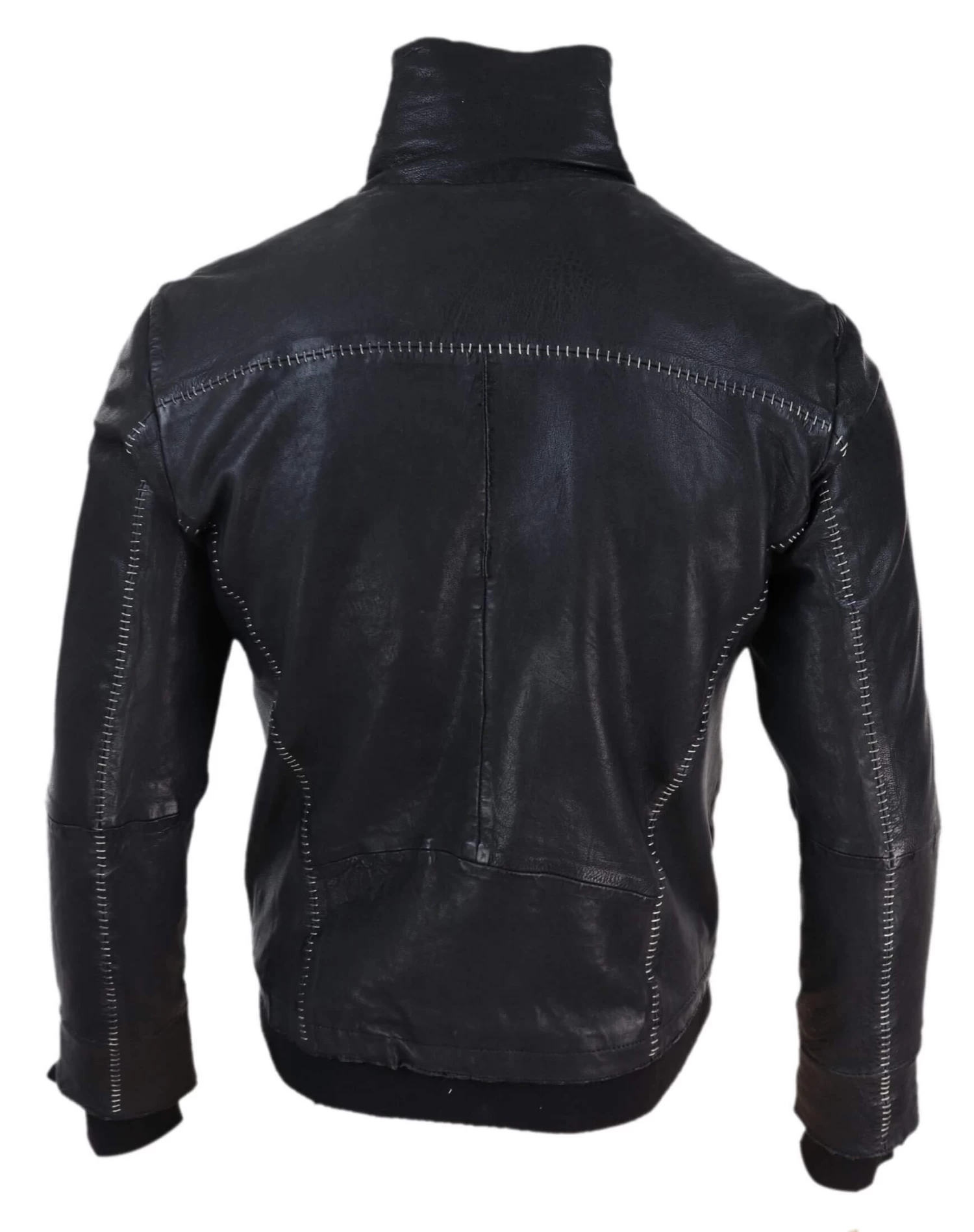 Real Leather Distressed Slim Fit Mens Jacket - Image 2