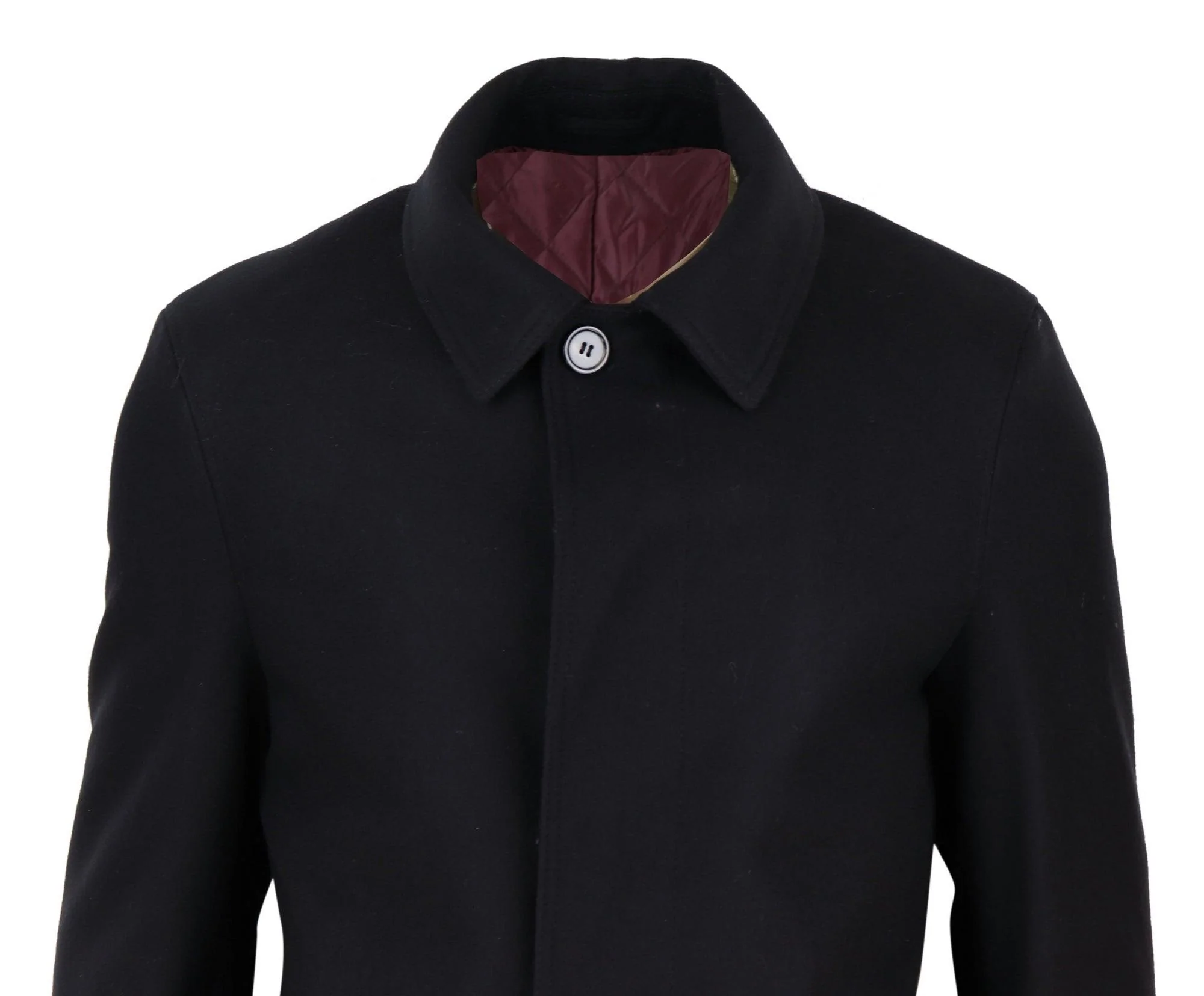 Mens Long Black Wool Overcoat - Image 2